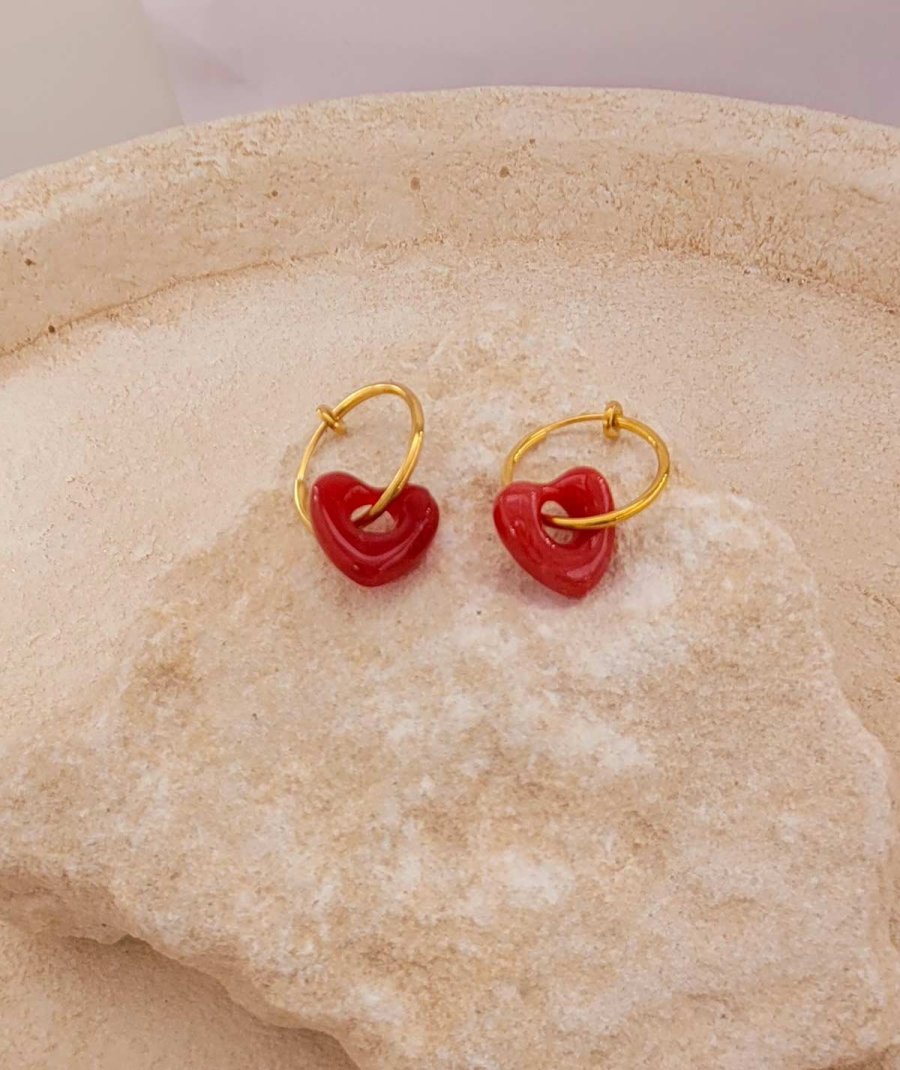 Créoles clip acier doré 2 cm coeur St Valentin (non percées)