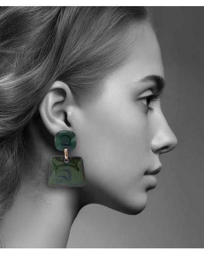 Boucles oreilles clips acétate résine vert olive (non percées)