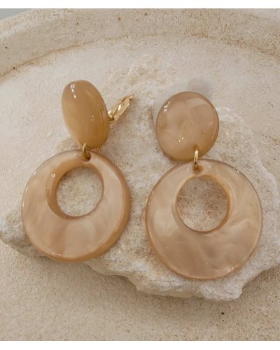 Boucles oreilles clips vintage acétate beige lin (non percées)