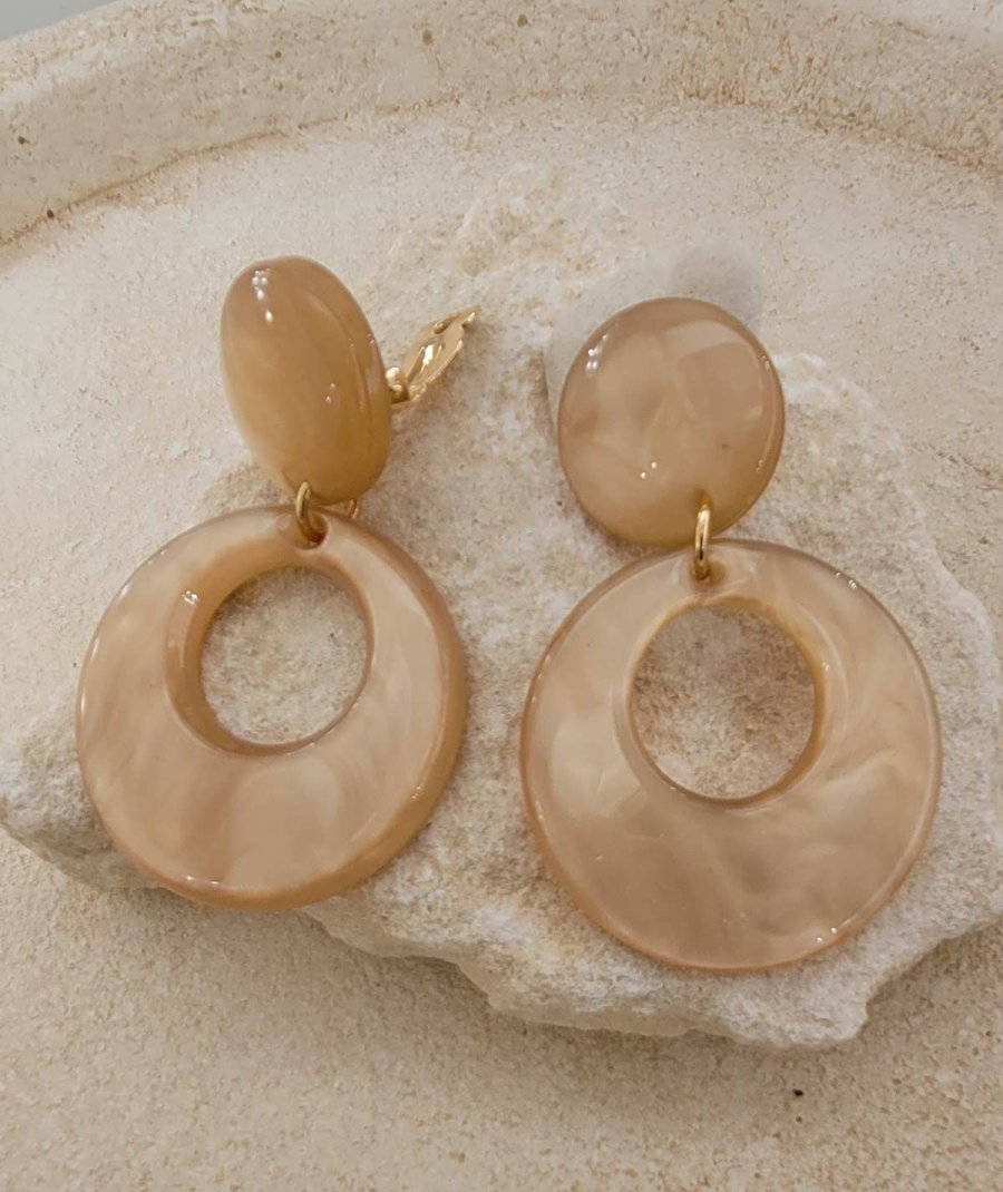 Boucles oreilles clips vintage acétate beige lin (non percées)