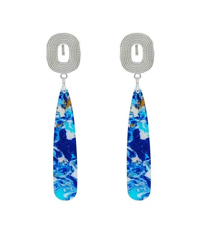 Boucles oreilles clips pendantes marbrées bleu glacier non percées