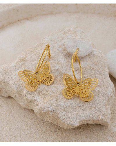 Boucles oreilles clip acier créole et papillon (non percées)