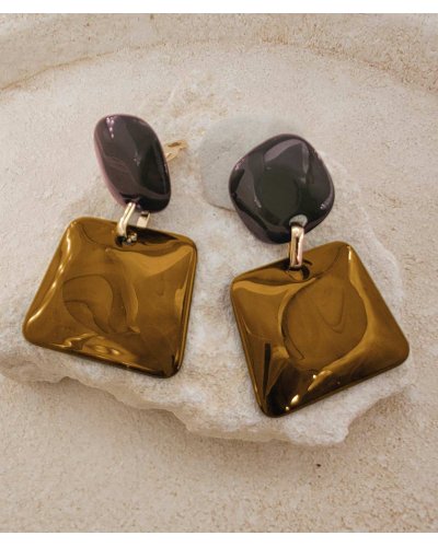 Boucles oreilles clips vintage acétate camel et marron (non percées)