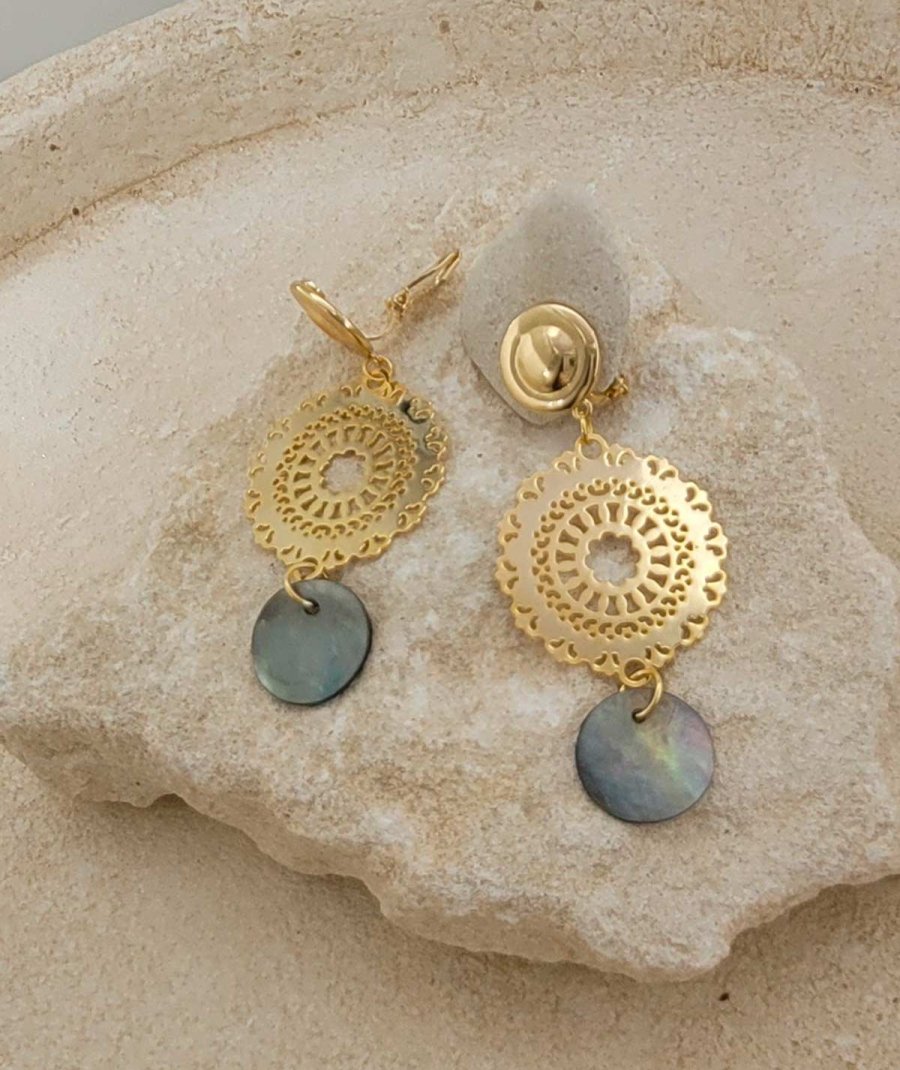 Boucles D'oreilles Fantaisie Clips Pendantes - Motif Horloge Brillant - Occasion