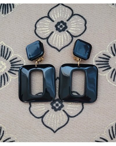 Boucles oreilles clips vintage résine noires (non percées)