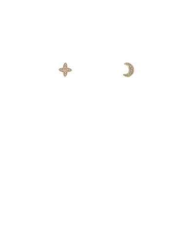 Mini boucles oreilles clip asymétriques lune étoile  - L'Ultra-confort par Tara Pépita
