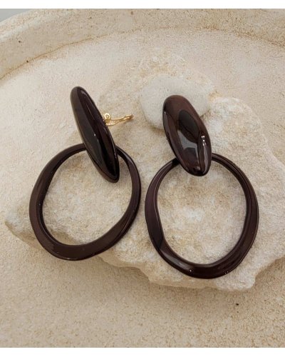 Boucles oreilles clips acétate marron acajou (non percées)