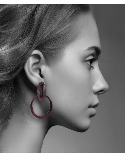 Boucles oreilles clips acétate marron acajou (non percées)