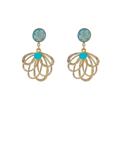 Boucles d'oreilles à clips de taille moyenne dorées et turquoise lumineuses et légères  - L'Ultra-confort par Tara Pépita