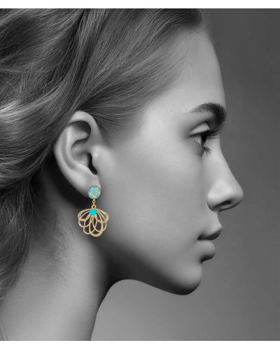 Boucles d'oreilles à clips de taille moyenne dorées et turquoise lumineuses et légères  - L'Ultra-confort par Tara Pépita