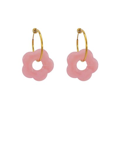 Créoles clip acier doré 2,5 cm acétate rose (non percées)