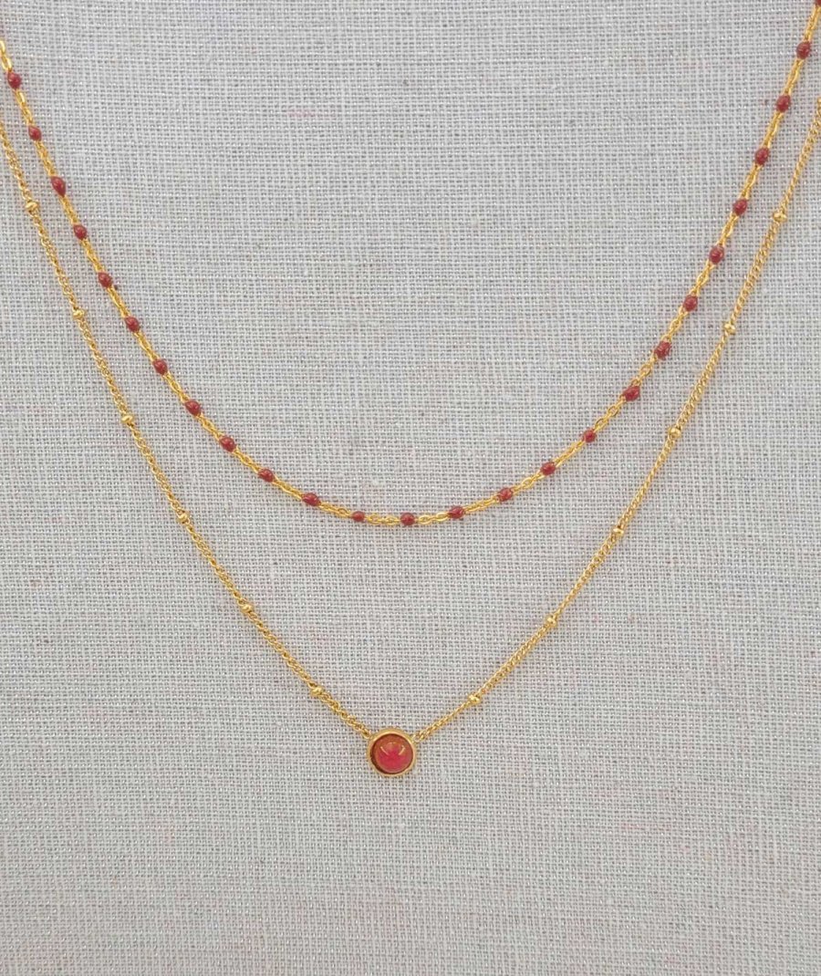 Collier ras du cou acier doré double rang corail