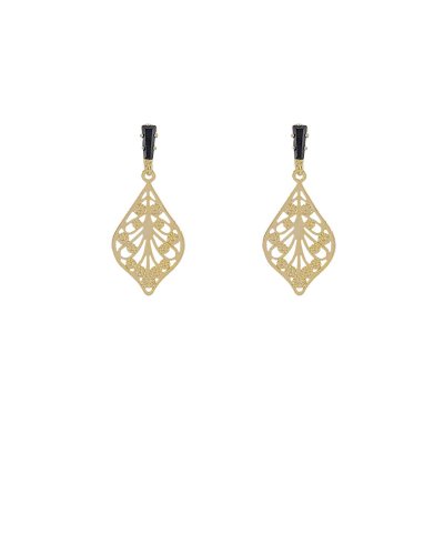 Boucles d'oreilles à clips légères dorées et clip cristal noir  - L'Ultra-confort par Tara Pépita