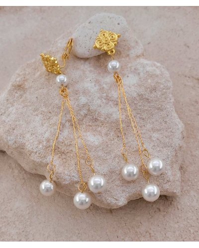 Boucles d'oreilles clip pendantes perles (non percées)