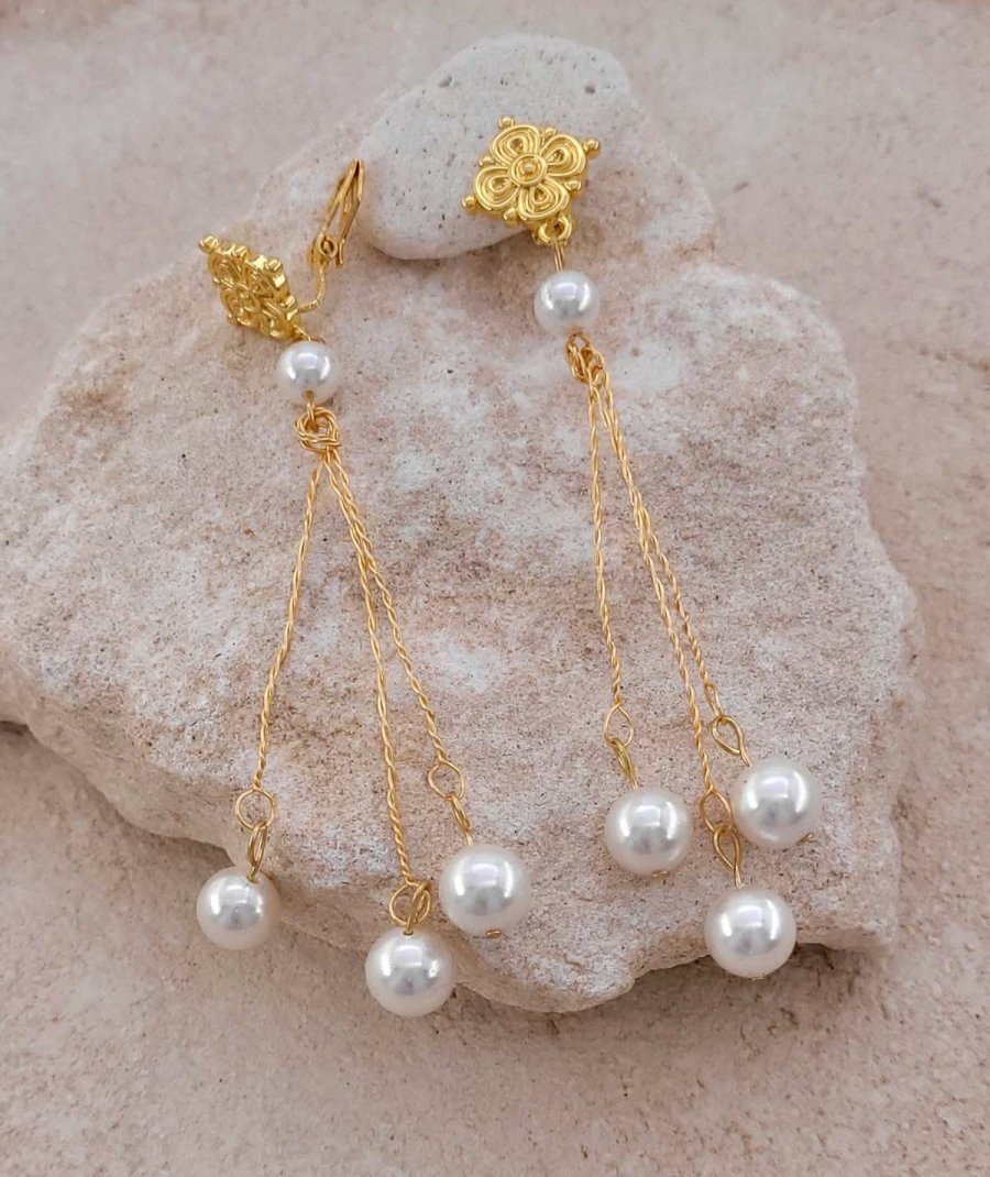 Boucles d'oreilles clip pendantes perles (non percées)