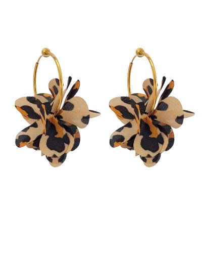 Créoles clip acier doré 3 cm fleur léopard (non percées)