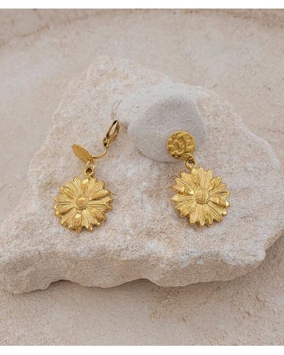 Boucles d'oreilles clip acier doré fleur (non percées)