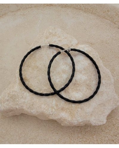 Créoles à clip torsadées noires 5 cm