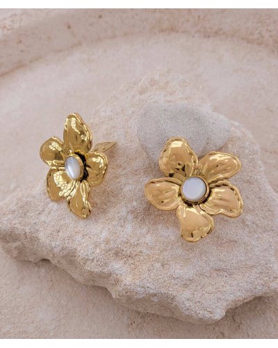 Clip d'oreilles acier doré fleur et nacre acier doré fleur et nacre Confort quotidien