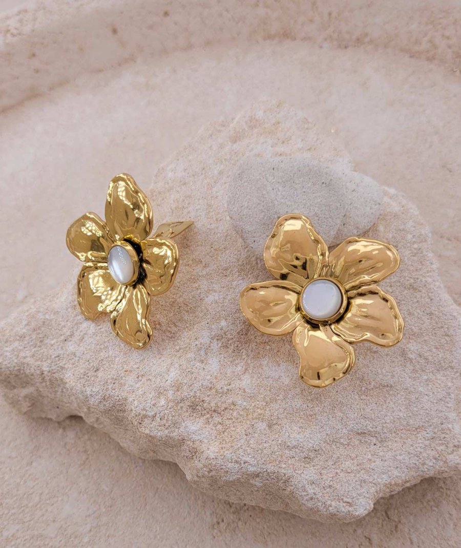 Clip d'oreilles acier doré fleur et nacre acier doré fleur et nacre Confort quotidien