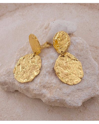 Boucles d'oreilles clip acier doré martelées