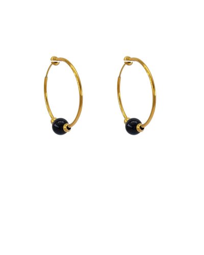 Créoles clip acier doré 3 cm onyx noir Ultra-confort – Création Tara Pépita