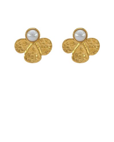 Boucles d'oreilles clip acier doré perle et pétales