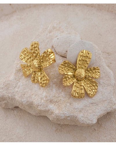 Clip d'oreilles acier doré fleur Confort quotidien