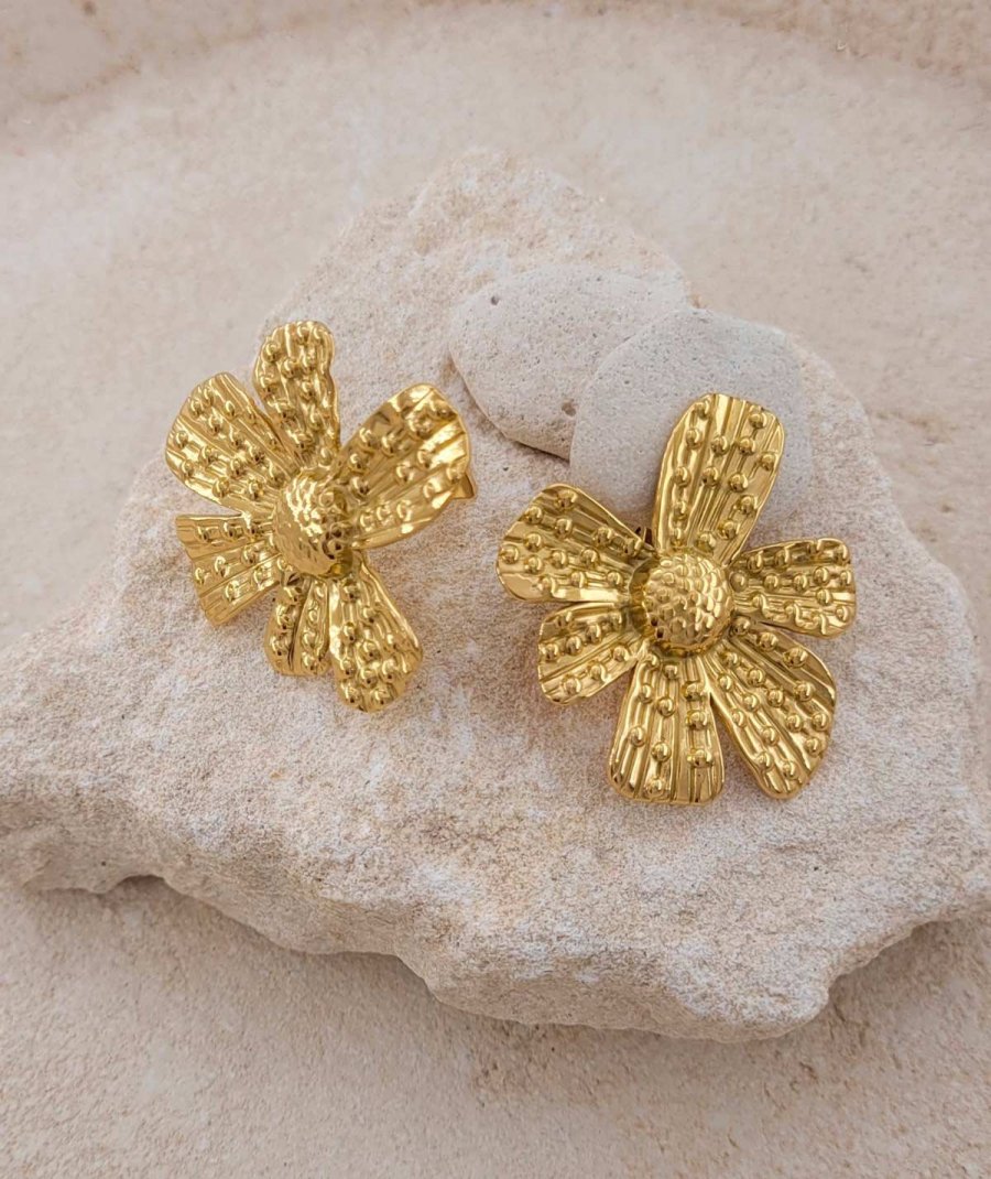 Clip d'oreilles acier doré fleur Confort quotidien