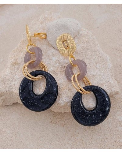 Boucles D'oreilles Longues à Clips - Grappe De Perles Vertes Et Roses - Neuf Sans Emballage