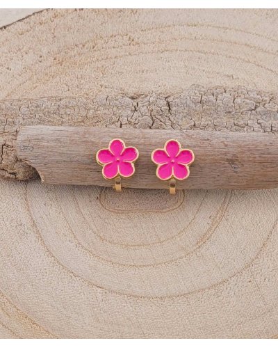 Boucles d'oreilles à clip puces fleurette rose vif pour petite fille - Pépita by Tara Pépita