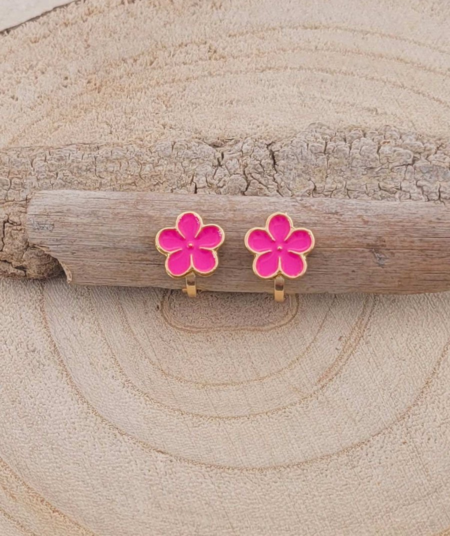 Boucles d'oreilles à clip puces fleurette rose vif pour petite fille - Pépita by Tara Pépita