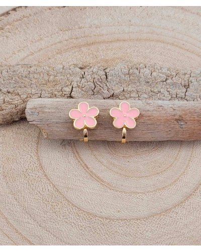 Boucles d'oreilles à clip puces fleurette rose pour petite fille - Pépita by Tara Pépita