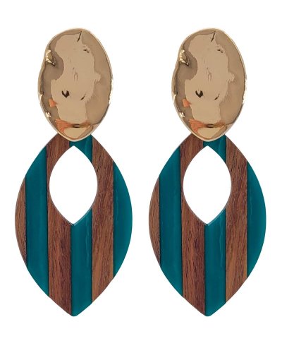 Très grandes boucles oreilles bois vert canard