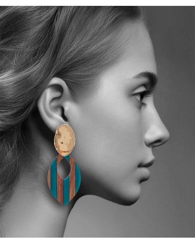 Très grandes boucles oreilles bois vert canard