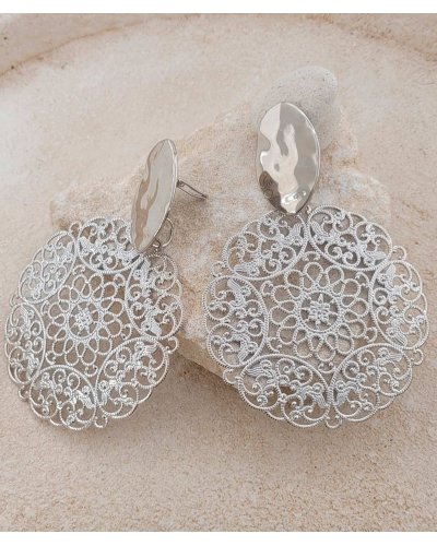 Très grandes boucles oreilles clips filigrane rhodiées - Soirée