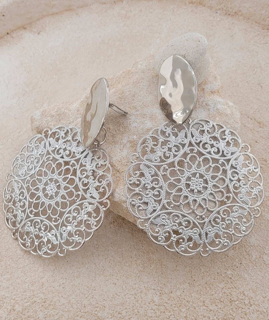 Très grandes boucles oreilles clips filigrane rhodiées - Soirée