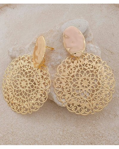 Très grandes boucles d'oreilles à clips pendantes dorées soirée