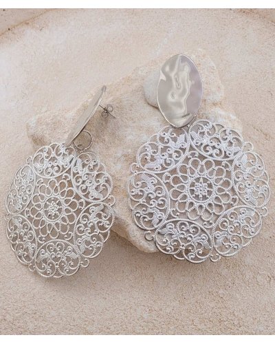 Très grandes boucles oreilles filigrane rhodiées