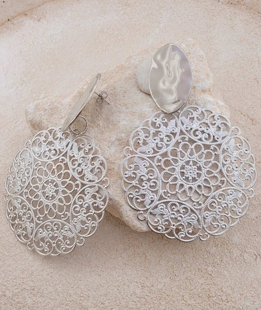 Très grandes boucles oreilles filigrane rhodiées