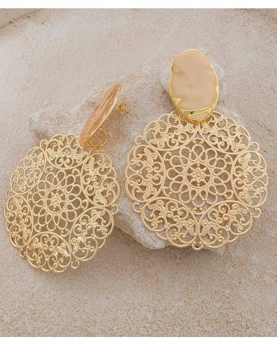 Très grandes boucles oreilles filigrane dorées