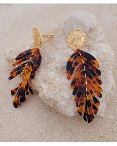 Longues boucles oreilles à clips pendantes écailles légères – Création Tara Pépita