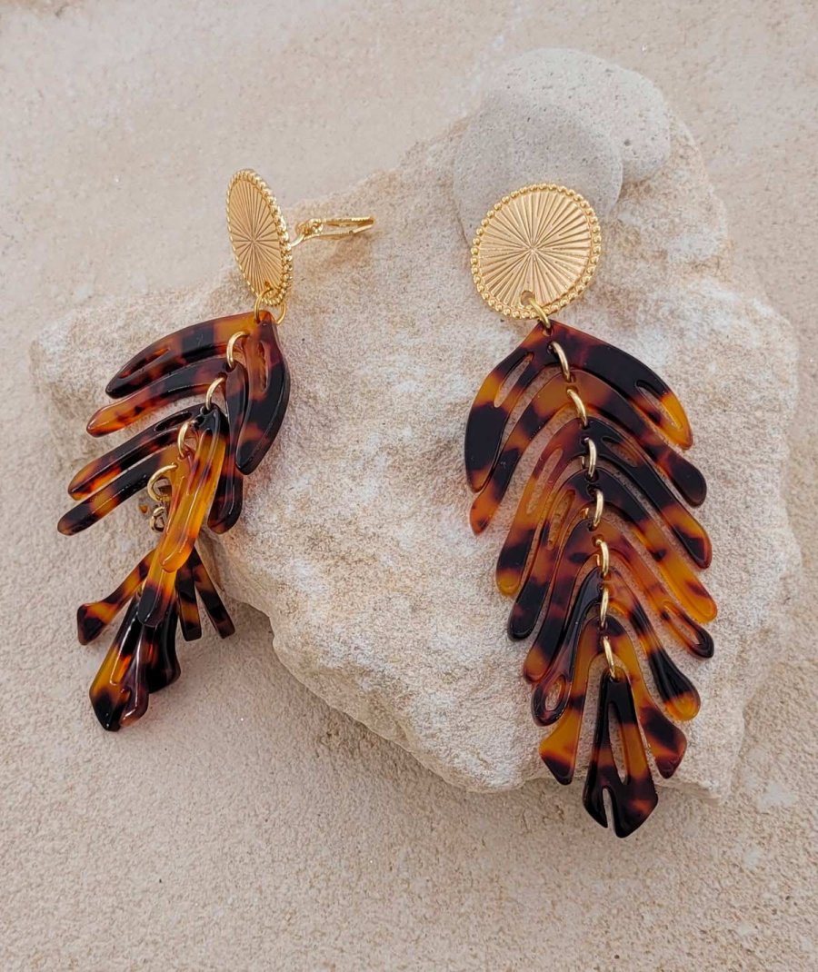 Longues boucles oreilles à clips pendantes écailles légères – Création Tara Pépita