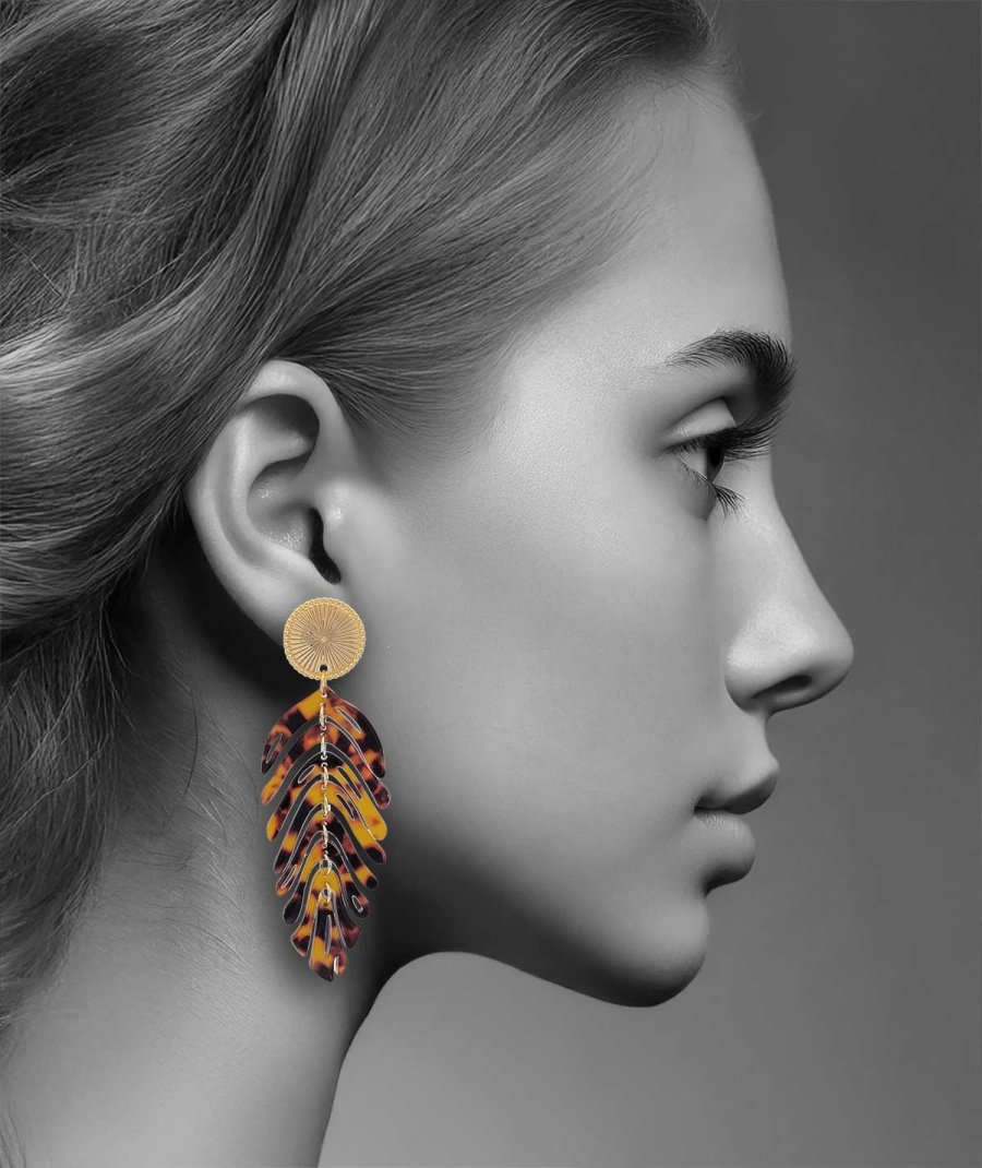 Boucles D'oreilles Clips Longues Pendantes Artisanales - Perles Ambre Et Champagne