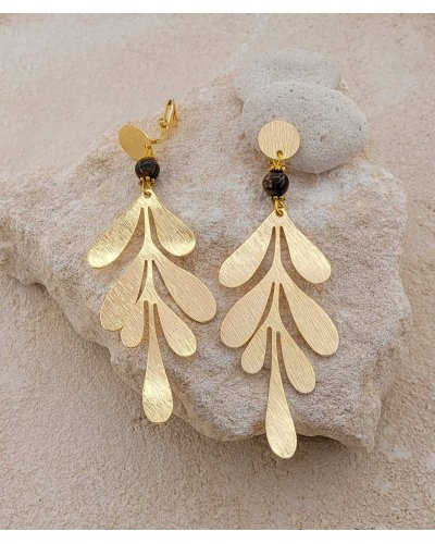 Boucles d'oreilles clips feuille dorée Ultra-confort, légères et féminines