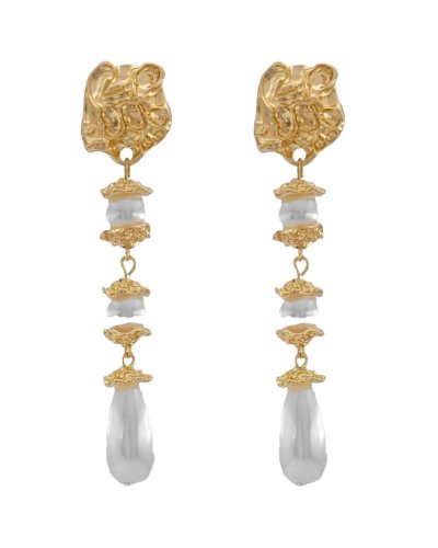 Boucles d'oreilles clips pendantes couture, perles et doré, pour une allure élégante