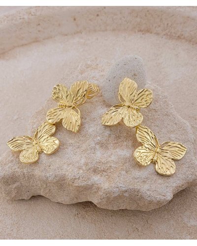 Boucles d’oreilles clips papillons dorés pendants pour oreilles non percées