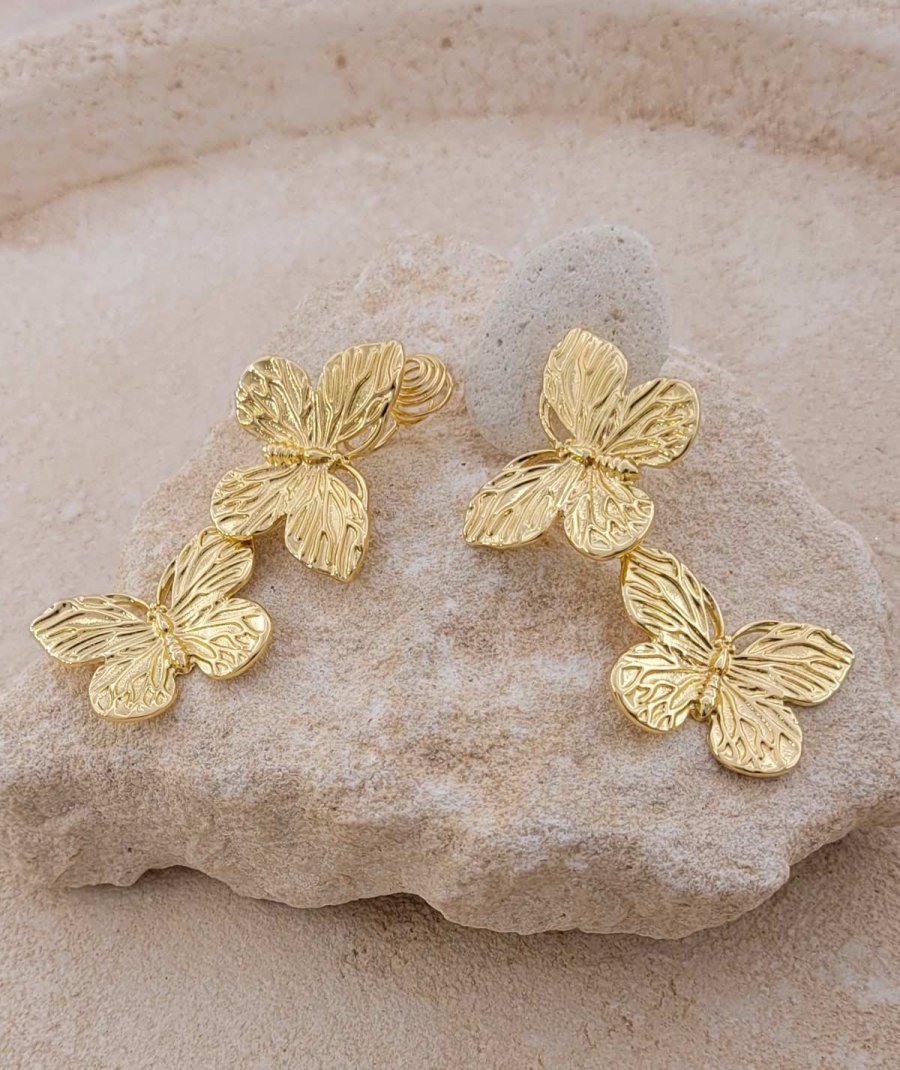 Boucles d’oreilles clips papillons dorés pendants pour oreilles non percées