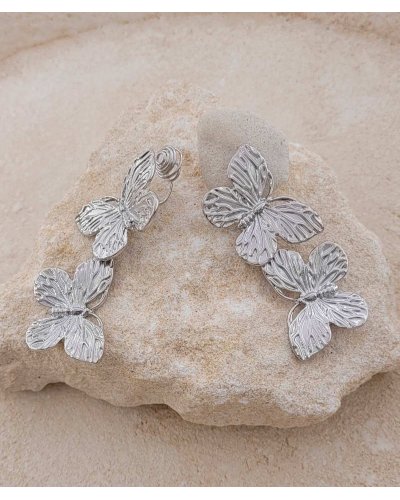 boucles d’oreilles clips papillons rhodiés pendants pour oreilles non percées