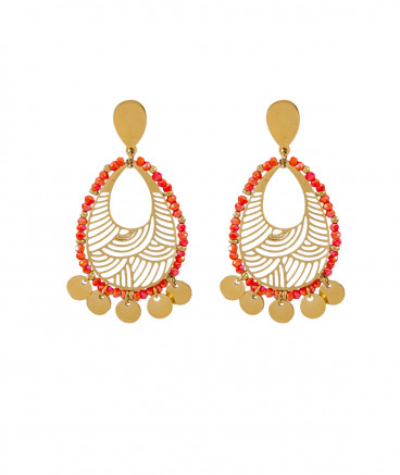 Boucles d'oreilles clips non percées à pampilles tons rouge corail taille moyenne - L'ultra-confort par Tara Pépita